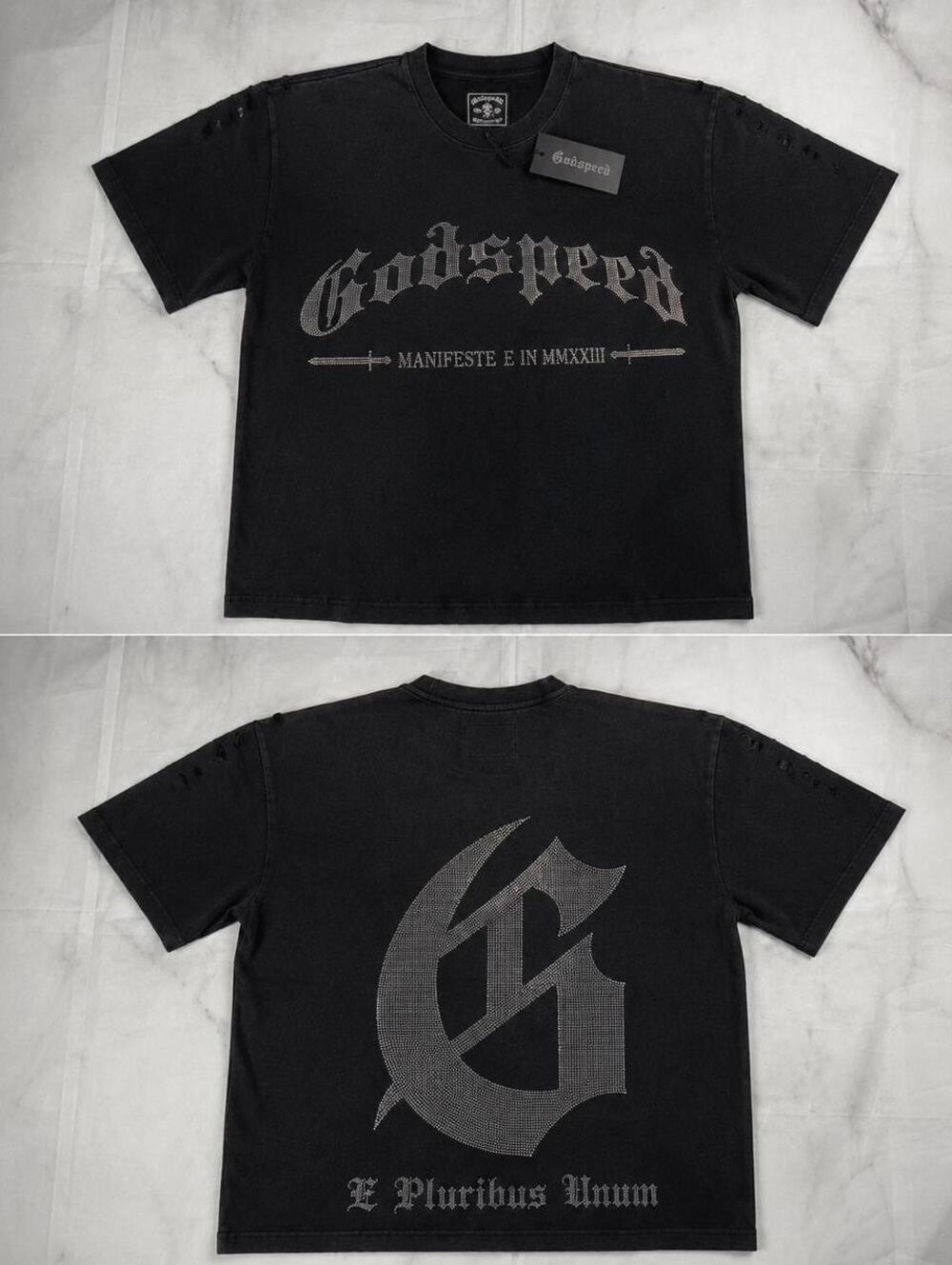 ✞ Godspeed “MANIFESTE E IN MMXXIII” Rhinestone Tee ✞